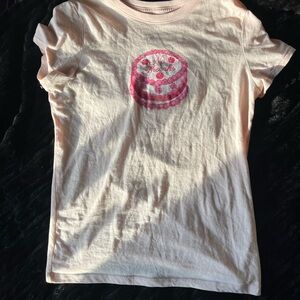 Kids Cream T-Shirt with Pink Cake Design
